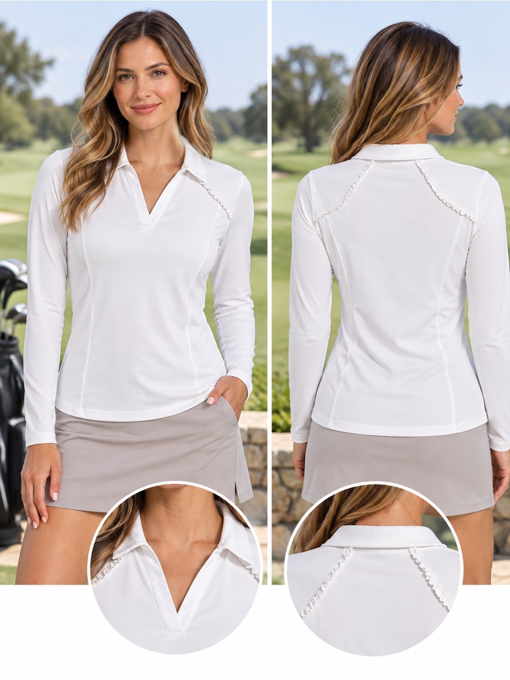 Kyodan Golf Women’s White Long Sleeve Ruffle Trim Golf Top Size L